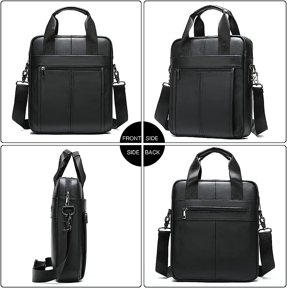ND Genuine Leather Shoulder Messenger Bag for Men Adjustable Shoulders Sling Crossbody Bags for Travel Work Business Handbag (Black) - Image 4